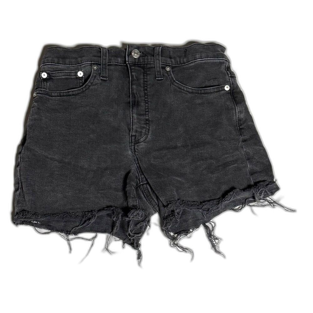 Madewell High Rise Denim Shorts Frayed Fringed Cutoff Black Gray Wash K6156 27